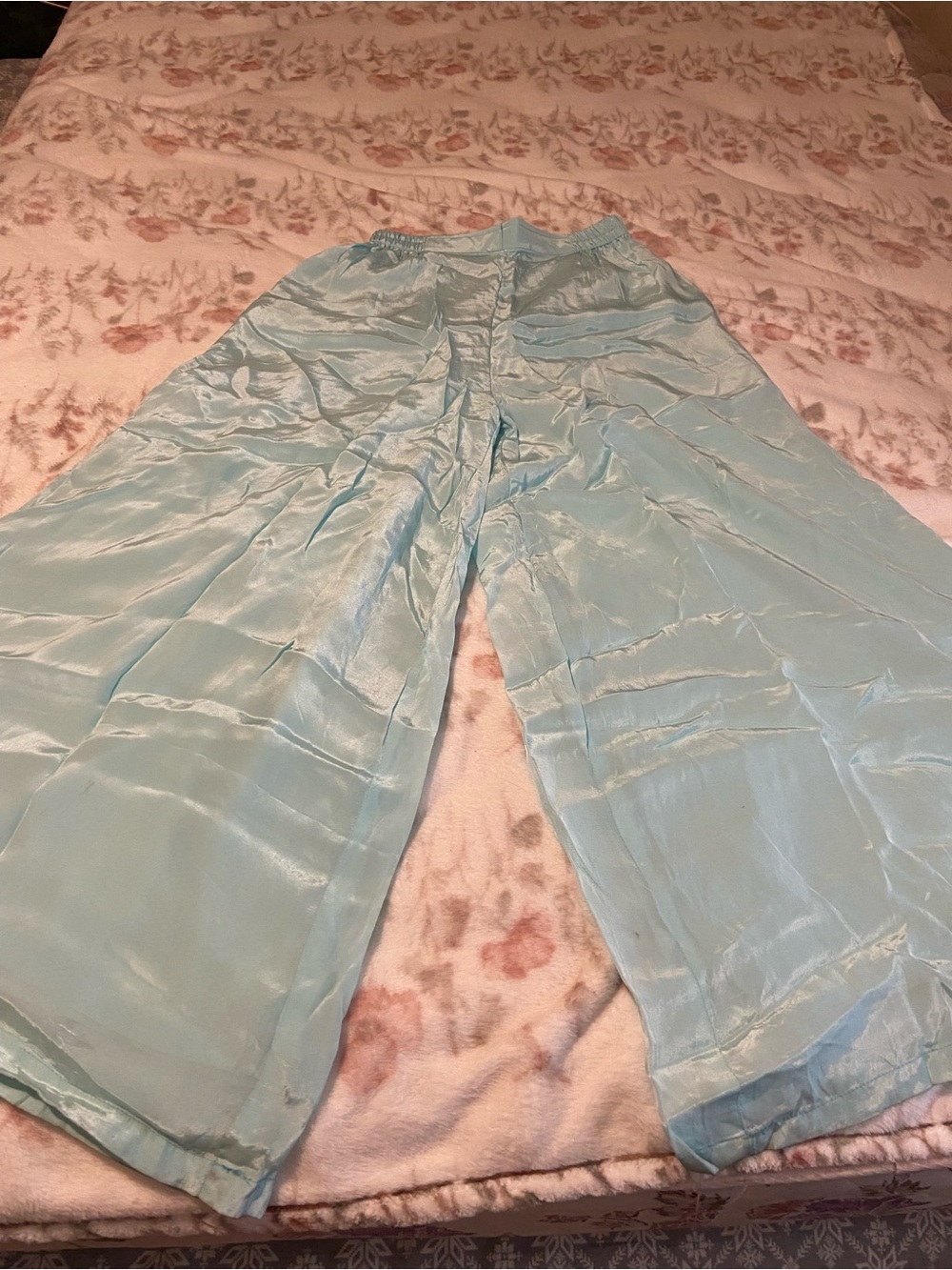 Indian Silky Light Blue Wide Leg Plazzo Sharara Pants Flowy Lined Size XS